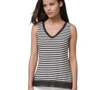 White House Black Market Beaded Metallic Stripes V-Neck Trim Top Size Small